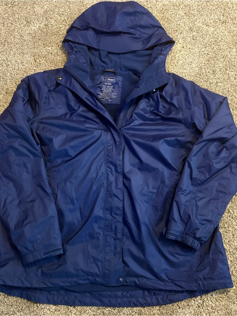 Vintage L.L. Bean Women’s Rain Jacket 2X REG Navy Blue Fleeced Lined Hooded